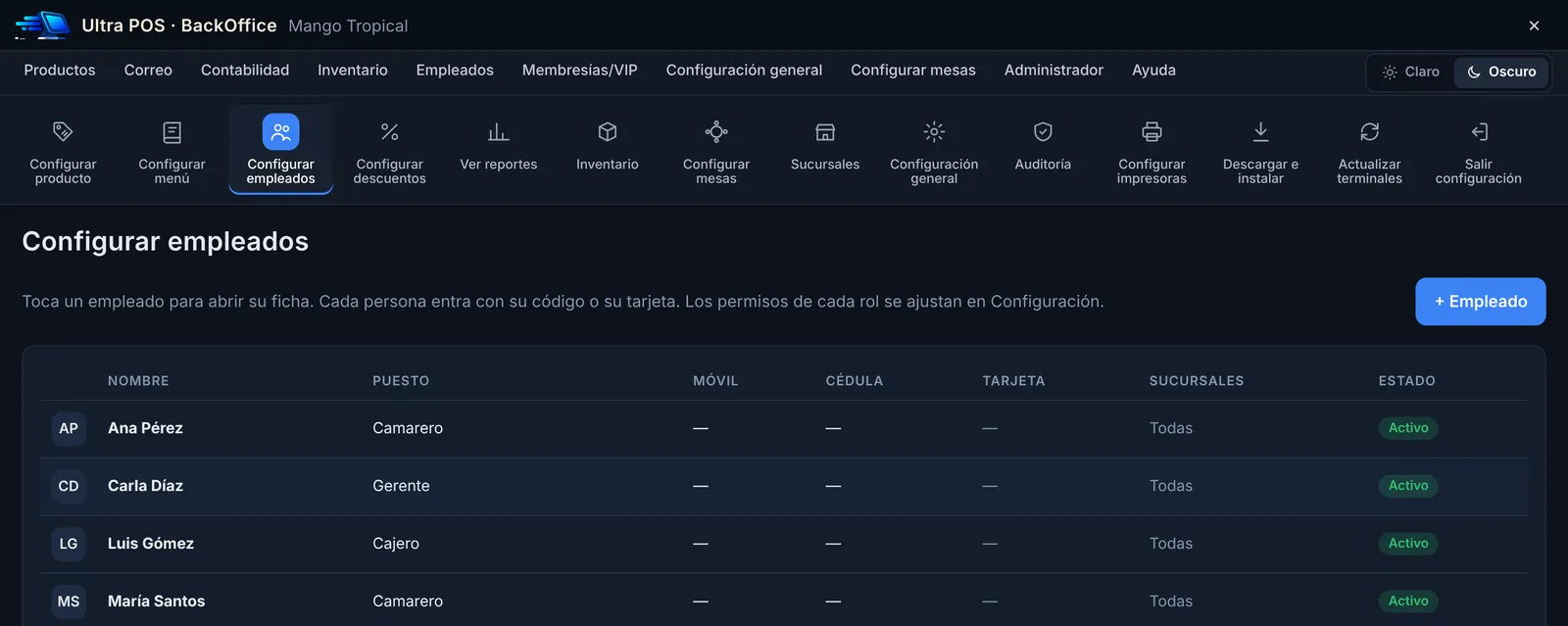 Lista de empleados con su puesto y estado